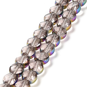 Electroplate Transparent Glass Beads Strands, Rainbow Plated Edge Beads , Faceted Flat Round, Lavender Blush, 5.5~6x6~7x3.5~4.5mm, Hole: 1~1.2mm, about 100pcs/strand, 20.79''(52.8cm)