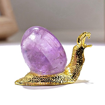 Natural Amethyst Ornament, with Metal Snail Holder for Home Office Desktop Feng Shui Ornament, 45x26x30mm