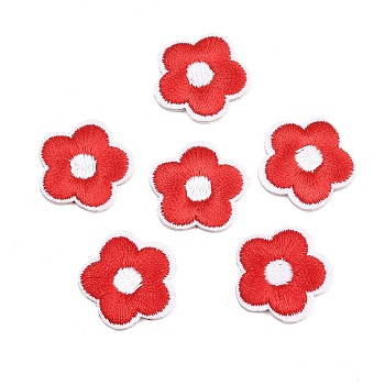 Polyester Computerized Embroidery Cloth Iron on Sew on Patches, Flower, Appliques, Red, 19x19x2mm