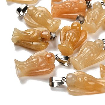 Natural Topaz Jade Pendants, with 201 Stainless Steel Finding, Angel, 24~25x15~16x7~8mm, Hole: 5x7mm