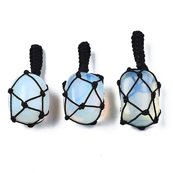 Opalite Pendants, with Woven TaiWan Nylon Thread, Nuggets, 40~60x20~27x12~24mm, Hole: 10~16mm