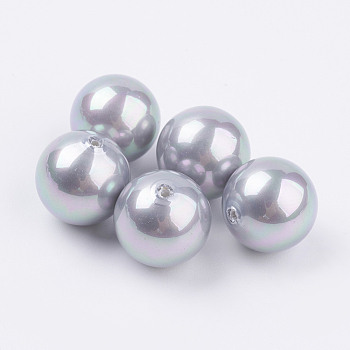 Shell Pearl Half Drilled Beads, Round, Light Grey, 14mm, Hole: 1mm