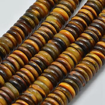 Natural Tiger Eye Heishi Beads Strands, Disc/Flat Round, 8x2~3mm, Hole: 1mm, about 130pcs/strand, 15.35 inch