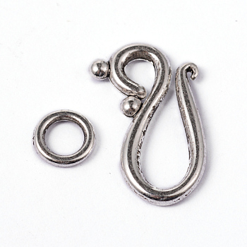Tibetan Style Alloy Hook and Eye Clasps, Cadmium Free & Nickel Free & Lead Free, Antique Silver, 20.5x12mm, Hole: 5mm