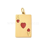 304 Stainless Steel Enamel Pendants, with Jump Ring, Ace of Hearts Charms, Real 18K Gold Plated, Red, 20.5x12x1.5mm, Hole: 3mm(STAS-U049-04C-05G)