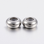 202 Stainless Steel Beads, with Plastic, Slider Beads, Rondelle, Stainless Steel Color, 8x4mm, Hole: 2mm(STAS-F148-8mm-07P)