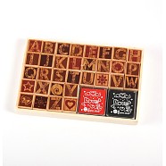 Fancy Majuscule Wooden Stamp Sets, 11x17x3cm, about 32pcs/box(AJEW-E008-10)