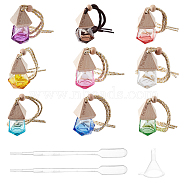 Empty Fragrance Oil Aromatic Perfume Oil Glass Pendant Decorations, with Wooden Lid, Polyester Rope, Plastic Pipettes and Funnel Hopper, Polygon, Mixed Color(HJEW-PH0001-22)