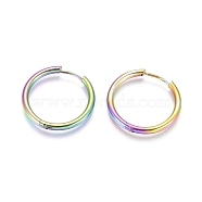 Ion Plating(IP) 304 Stainless Steel Huggie Hoop Earrings, Hypoallergenic Earrings, with 316 Surgical Stainless Steel Pin, Rainbow Color, 10 Gauge, 25x2.5mm, Pin: 1mm, Inner Diameter: 20mm(EJEW-F111B-25mm-Y)