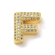 Brass Micro Pave Clear Cubic Zirconia Charms, Real 18K Gold Plated, Letter F, 13x11x5mm, Hole: 2x2.5mm(ZIRC-C009-01G-F)