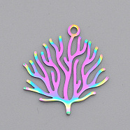 Ion Plating(IP) 201 Stainless Steel Pendants, Laser Cut, Coral Shape, Rainbow Color, 23.5x22x1mm, Hole: 1.8mm(STAS-S105-LA543)