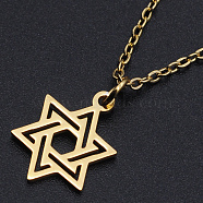 201 Stainless Steel Pendant Necklaces, with Cable Chains and Lobster Claw Clasps, for Jewish, Star of David, Golden, 15.74 inch(40cm), 1.5mm(NJEW-S105-JN595-40-2)