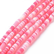 Handmade Polymer Clay Beads Strands, for DIY Jewelry Crafts Supplies, Heishi Beads, Disc/Flat Round, Pink, 3x0.6~1.2mm, Hole: 1.6~1.8mm, about 412pcs/strand, 15.94 inch(40.5cm)(CLAY-R089-3mm-006)