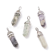 Natural Peace Jade Pointed Pendants, with Platinum Tone Brass Findings, Bullet, 39.5x12x11.5mm, Hole: 4.5x2.8mm(X-G-M378-01P-A14)