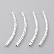 Brass Tube Beads, Long-Lasting Plated, Curved Beads, Tube, 925 Sterling Silver Plated, 25x1.5mm, Hole: 0.8mm(KK-Y003-86D-S)