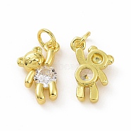 Brass Micro Pave Clear Cubic Zirconia Charms, with Jump Rings, Bear, Clear, 14x11x4mm, Hole: 4mm(ZIRC-F135-25G-03)
