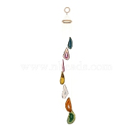 Chakra Natural Dyed Agate Piece Hanging Ornament, Wind Chime, with Wood Ring, for Home Decor, Colorful, 720~750mm, Hole: 25mm(HJEW-R126-01A)