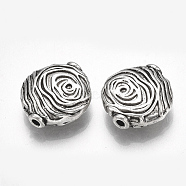 Tibetan Style Alloy Beads, Cadmium Free & Lead Free, Flat Round, Antique Silver, 14.5x13.5x4.5mm, Hole: 1.6mm(X-TIBE-31215-049AS-RS)