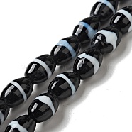 Handmade Lampwork Beads strand, Oval, Black, 9.5~10x6~6.5mm, Hole: 1.2mm, about 38pcs/strand, 13.98 inch(35.5cm)(LAMP-C008-07B)