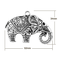 Tibetan Style Alloy Pendants, Cadmium Free & Lead Free, Elephant, Antique Silver, 34x52x16mm, Hole: 3mm(TIBEP-R212-AS-RS)