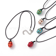 Halloween Theme Dyed Synthetic Turquoise Skull Pendant Necklaces, Waxed Rope Necklaces, Mixed Color, 17.40 inch(44.2cm)(NJEW-JN04848)