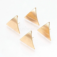 Ear Stud Findings, with Loop, Nickel Free, Real 18K Gold Plated, Triangle, 22x19.5mm, Hole: 2mm, Pin: 0.8mm(X-KK-T020-29G)