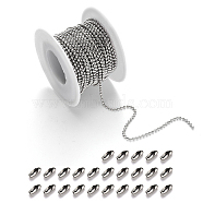 304 Stainless Steel Ball Chains and Ball Chain Connectors Set, Stainless Steel Color, 2mm, about 10m/roll(CHS-YW0001-01B)