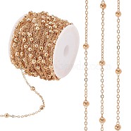 Brass Satellite Chains, Round Beaded Cable Chain, Soldered, with Spool, for Jewelry Making, Golden, 4mm, about 65.62 Feet(20m)/Roll(JX302A)