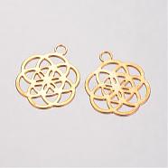 Brass Filigree Pendants, Flower, Golden, 24x20x0.5mm, Hole: 3mm(KK-D522-02G)