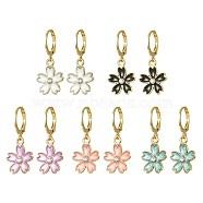 Alloy Enamel Flower Leverback Earrings, Crystal Rhinestone Sakura Dangle Earring for Women, Mixed Color, 30x13.5mm(EJEW-JE05574)