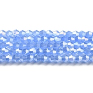 Imitation Jade Electroplate Glass Beads Strands, AB Color Plated, Faceted, Bicone, Dodger Blue, 4x4mm, Hole: 0.8mm, about 82~85pcs/strand, 12.01~12.2 inch(30.5~31cm)(EGLA-A039-J4mm-B04)