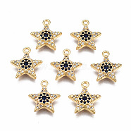 Brass Micro Pave Cubic Zirconia Charms, Nickel Free, Star, Real 18K Gold Plated, 12x11x3mm, Hole: 1.2mm(KK-Q277-069-NF)
