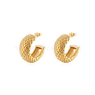 Stylish Stainless Steel C-shaped Diamond Grid Earrings for Women's Daily Wear(UO3673-1)