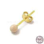 Enamel Round Ball Stud Earrings, Golden 925 Sterling Silver Jewelry for Women, PeachPuff, 14.5x3mm, Pin: 0.8mm(EJEW-C020-01G-03)