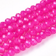 Baking Painted Imitation Jade Glass Bead Strands, Faceted Rondelle, Fuchsia, 6x5mm, Hole: 1.2mm, about 85pcs/strand, 16.73''(42.5cm)(DGLA-A034-J6MM-A38)