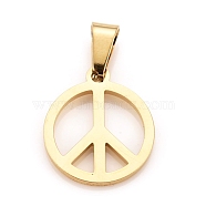 304 Stainless Steel Pendants, Large Hole Pendants, Peace Sign, Golden, 17x15x1.2mm, Hole: 7x3mm(STAS-F239-13G-A)