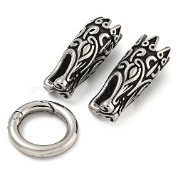 Tibetan Style 304 Stainless Steel Spring Gate Rings, Manual Polishing, Antique Silver, 65.5mm(FIND-Z046-06AS-01)