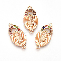 Alloy Rhinestone Connector Charms, Light Gold, Cadmium Free & Lead Free, Oval with Virgin Mary, Colorful, 25x12x2mm, Hole: 1.4mm(ALRI-T011-06)