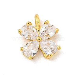 Clover Rack Plating Brass Micro Pave Clear Cubic Zirconia Charms, Long-Lasting Plated, Cadmium Free & Lead Free, Real 18K Gold Plated, 9.5x8.5x2.5mm, Hole: 1.2mm(KK-P277-13G)