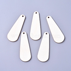 Unfinished Blank Poplar Wood Big Pendants, Undyed, Teardrop, for Jewelry Making, Floral White, 65.5x23.5x2.5mm, Hole: 3mm(WOOD-D021-11)
