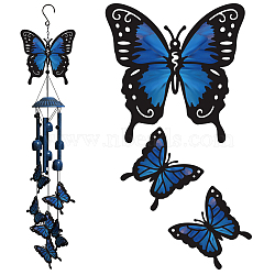 Iron Pendant Decoration, Wind Chime, with Rope and Hooks, Butterfly, 76.2~140x76.2~140mm(HJEW-WH0085-002)