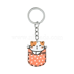 Arcylic Keychain, with Alloy Rings, Animal Themes, Cat Shape, 9.4cm(KEYC-YW00013-04)