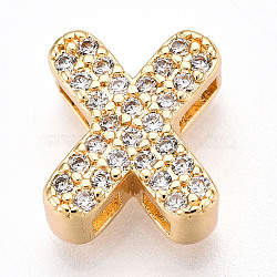 Brass Micro Pave Cubic Zirconia Charms, Letter, Letter X, 10.5x9x4.5mm, Hole: 2~3x1.8mm(KK-N254-217G-X)