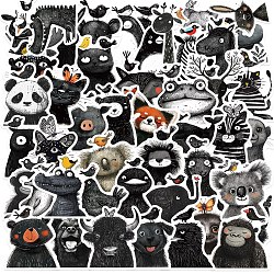 50Pcs PVC Waterproof Animals Stickers, Self-adhesive Decals, for Suitcase, Skateboard, Refrigerator, Helmet, Black, 40~60mm(PW-WG344AB-01)