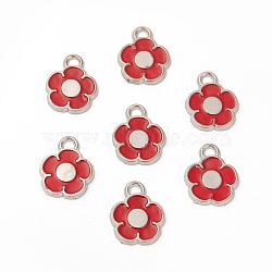 Alloy Enamel Pendants, Platinum, Flower, FireBrick, 16x13x1.5mm, Hole: 1.8mm(X-ENAM-N053-08)