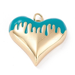 Brass Enamel Pendants, Real 18K Gold Plated, Long-Lasting Plated, Heart, Sea Green, 25.5x27x7mm, Hole: 3.4mm(KK-P201-24G-A)