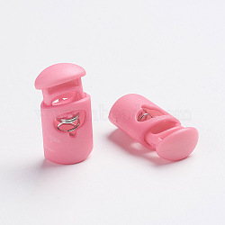 Plastic Spring Cord Locks, 1-Hole, Pink, 27~28x14x9mm, Hole: 3x7.5mm(KY-WH0020-47M)