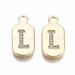 Brass Micro Pave Clear Cubic Zirconia Pendants, Nickel Free, Real 18K Gold Plated, Oval with Word, Letter.L, 16x7.5x1.5mm, Hole: 1.8mm(KK-S360-052L-NF)