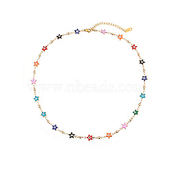 Real 18K Gold Plated Stainless Steel Enamel Chain Necklace, Evil Eye Necklace for Women, Star(OH8481-3)