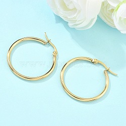 Ion Plating(IP) 304 Stainless Steel Hoop Earrings, Hypoallergenic Earrings, Ring Shape, Real 18K Gold Plated, 30x2mm, 12 Gauge, Pin: 1x0.7mm(EJEW-N0016-11G-D)